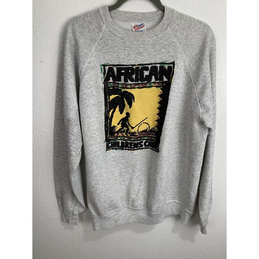Vintage Hanes Sweatshirt African Children's Choir 90s Made in USA Gray STAINED